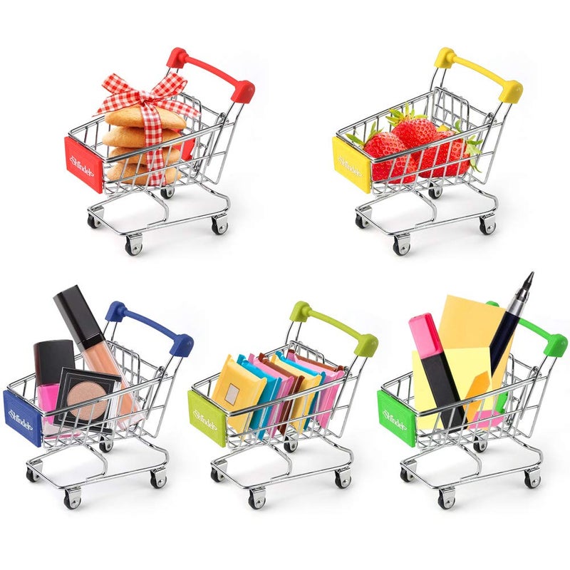 Shindel Mini Shopping Cart for Kids, Grocery Store Pretend Play for Toddler Supermarket Handcart Trolley Dollhouse Toys for Kids - Image 4